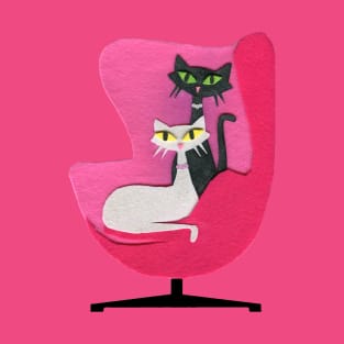 Mid Century Atomic Cats in Pink Chair T-Shirt