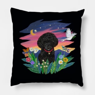 Black Toy Poodle in Mountain Twilight Pillow