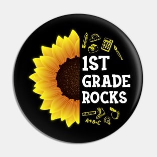 Sunflower 1st Grade Rocks Shirt Teacher Student Kid Back To School Pin