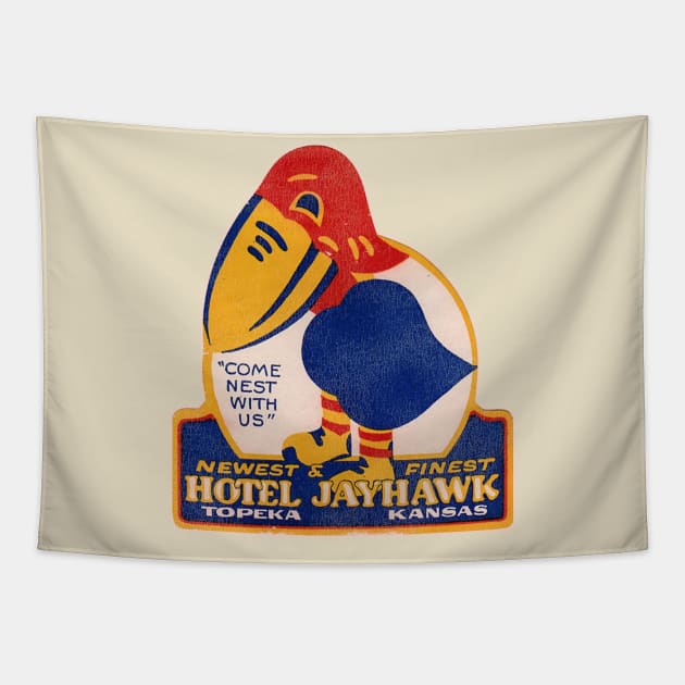 Defunct Hotel Jayhawk Topeka Kansas Luggage Label Tapestry by darklordpug