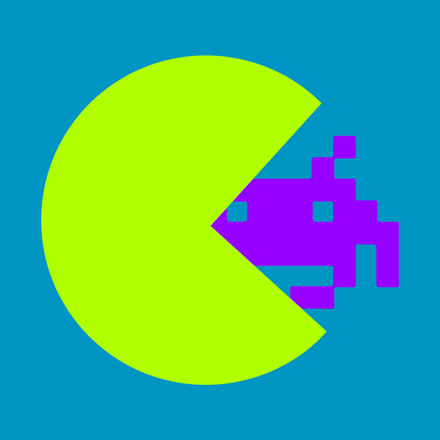 PACMAN vs SPACE INVADER GREEN NEON by BITLY