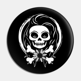 Florist Skull and Flower White Logo Pin