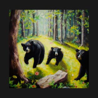 Black Bears Allegany Oil Painting T-Shirt