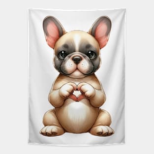 Valentine French Bulldog Giving Heart Hand Sign Tapestry