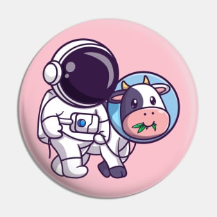Cute Astronaut With Cow Astronaut Cartoon Pin