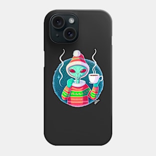 Christmas Funny Alien Drinking Coffee Wearing Sweater Phone Case