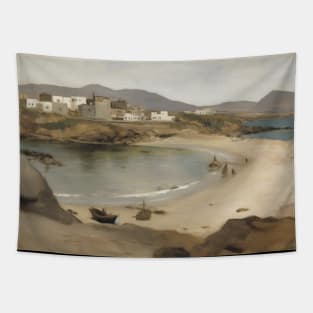 Beach Town South France Vintage oil Tapestry