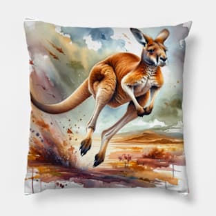 Outback Essence: Graceful Kangaroo Watercolor Pillow