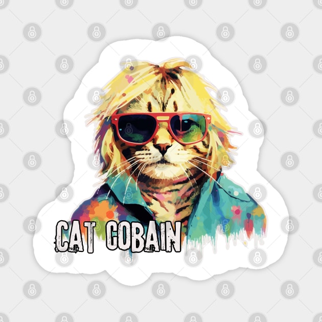 Cat Cobain for cat and grunge lovers Magnet by Sketchy Pedals