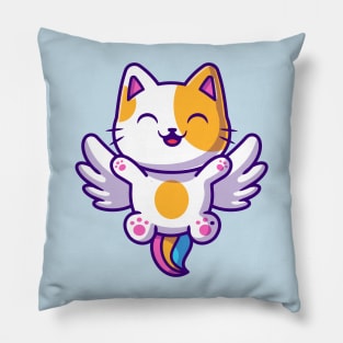 Happy Cat Unicorn Flying Cartoon Pillow