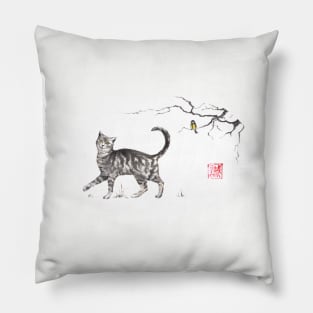 Play it cool sumi-e painting Pillow