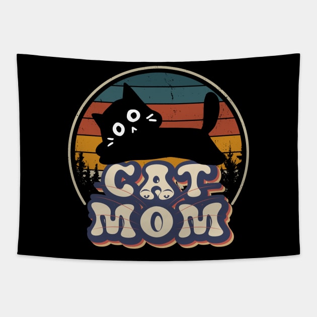 Cat Mom  Retro Funny Cat Mom Mothers Day Tapestry by Peter smith