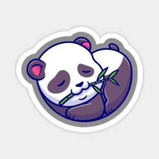 Cute Panda Sleeping And Eating Bamboo Cartoon Magnet