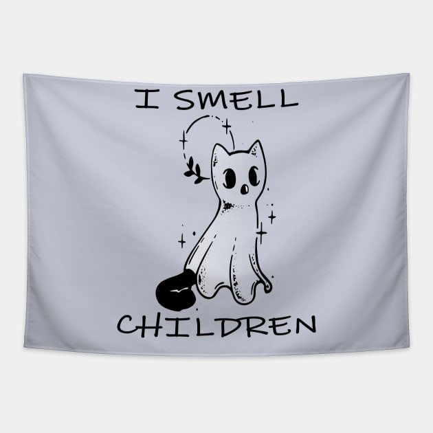 i smell children, funny halloween black cat ghost Tapestry by lazykitty