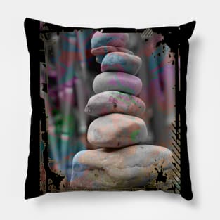 Japan Zen Buddhism Balancing Stones Rocks Bamboo Collage Art 93 Pillow