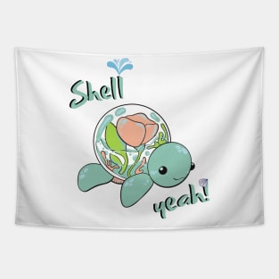 Shell yeah pun funny cartoon turtle design Tapestry