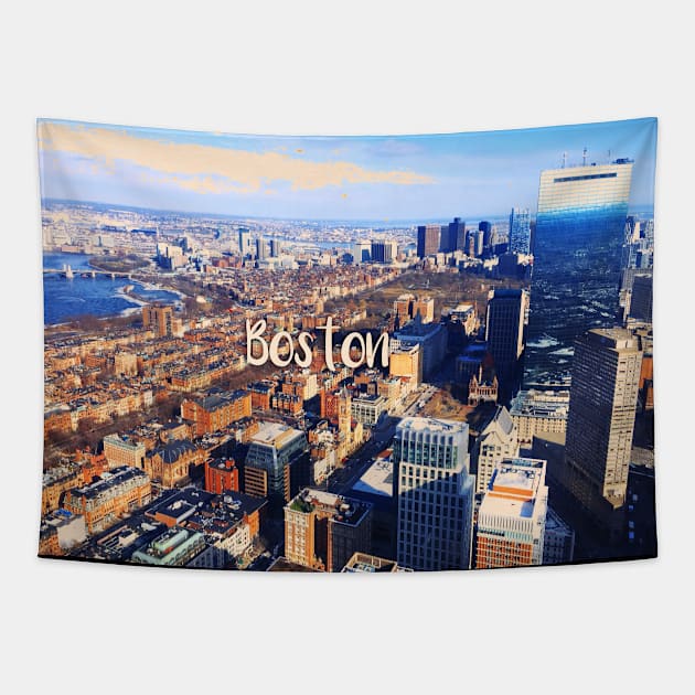 Boston city view Tapestry by BoogieCreates