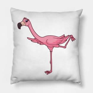 Cartoon flamingo doing yoga Pillow