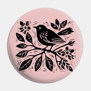 Lino Cut Bird Pin