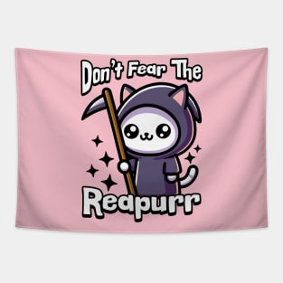 Don't Fear The Reapurr! Cute Cat Grim Reaper Pun Tapestry