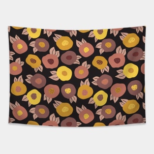 Scandinavian Doodle Flowers Black Tapestry