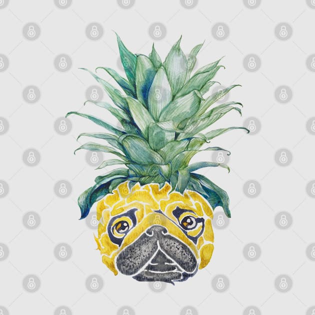 Pineapple Pug Watercolor by huebucket