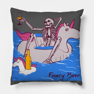 Funny Skeleton Sitting On A Unicorn In A Pool Drinking Fancy Beer Pillow