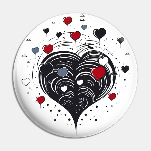 Black and White Hearts Pin by Czajnikolandia