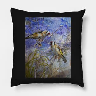 Goldfinches in mixed media Pillow