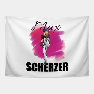 Max Scherzer Cartoon Baseball Player MLB (black text) Tapestry