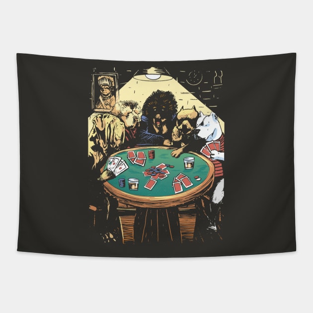 Funny Dogs Playing Poker Illustration Tapestry by SLAG_Creative