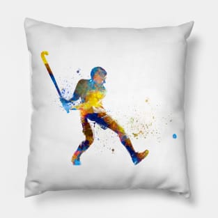 watercolor field hockey Pillow