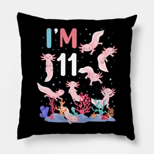 Axolotl Fish 11th Birthday I'm 11 Years Old lets party Axolotl Pillow