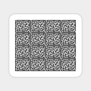 Black Ink Labyrinth Outlined in White Ink Magnet