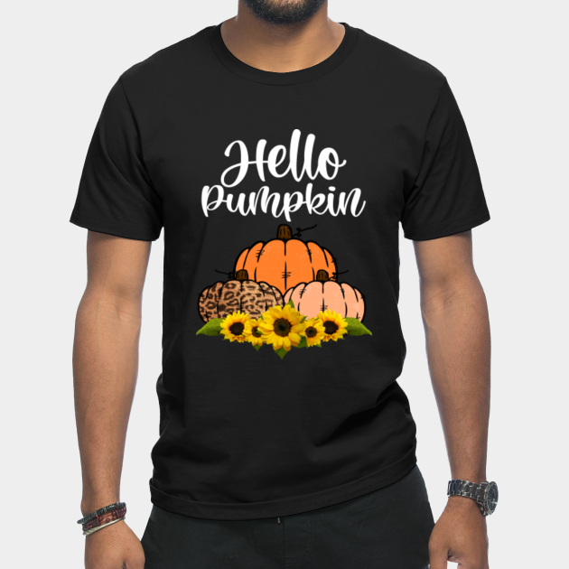 Discover Hello Pumpkin Fall Vibes Autumn Halloween Leopard Buffalo Plaid camouflage - Hello Pumpkin - T-Shirt