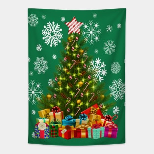 Merry Christmas Tree Lights Snowflakes Ornaments Winter Holiday Seasonal Tapestry