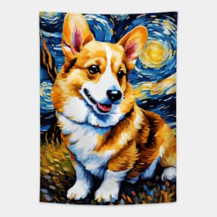 Adorable Pembroke Welsh Corgi Dog Breed Painting in a Van Gogh Starry Night Art Style Tapestry