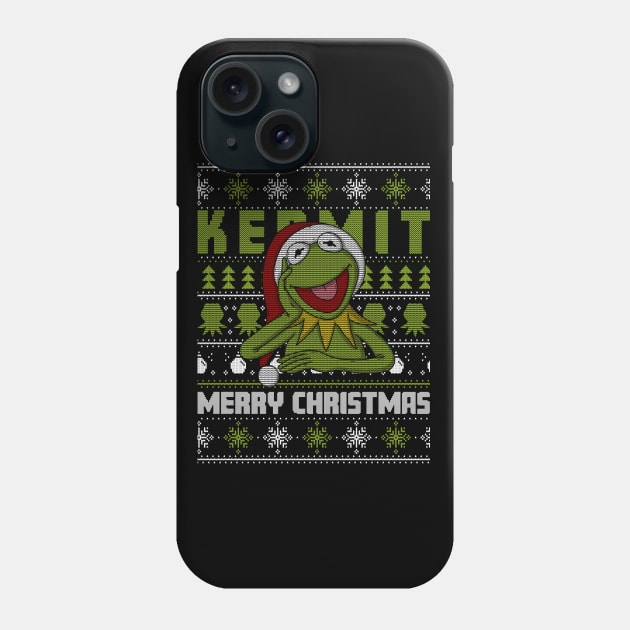 Kermit Merry Christmas Ugly Sweater Pattern Phone Case by Luna Illustration