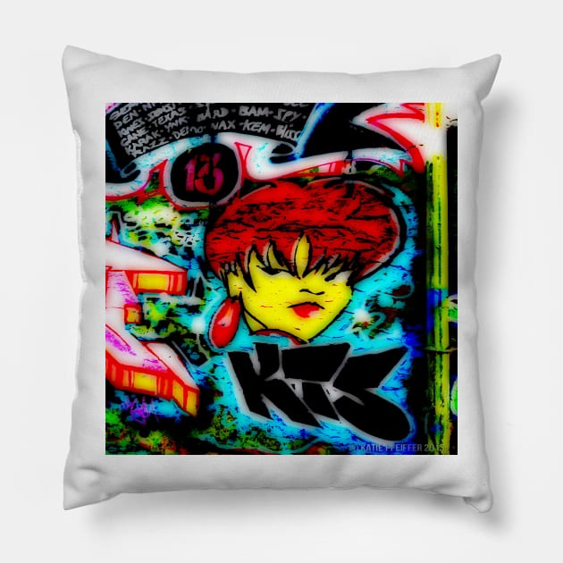 West Philly Graffiti Photo Kiss Girl Pillow by Kater