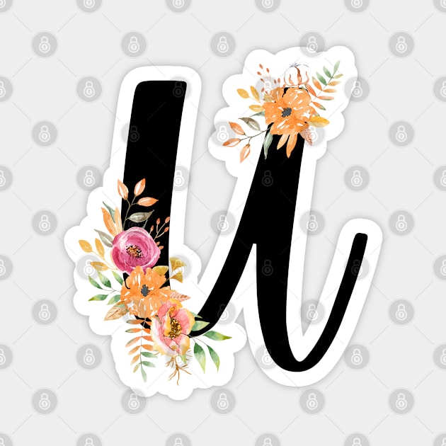 Letter U With Watercolor Floral Wreath Magnet by NatureGlow