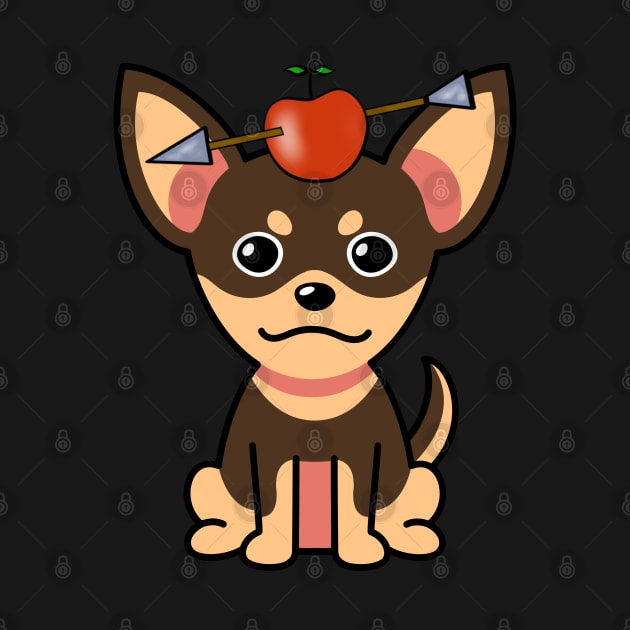 Cute small dog has an apple and arrow on head by Pet Station