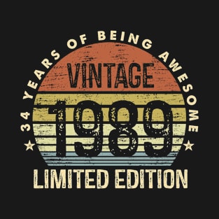 Vintage 1989 Limited Edition 34 Years Of Being Awesome T-Shirt