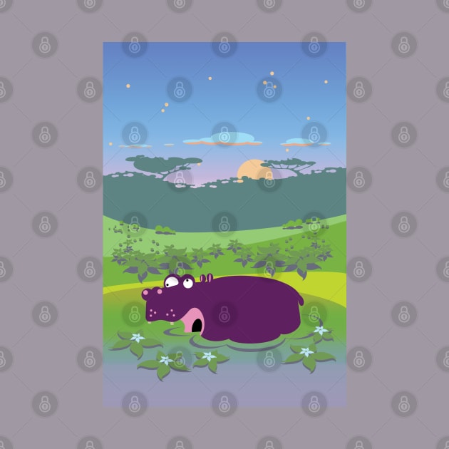 Funny Happy Hippo In The Pond by Designkix