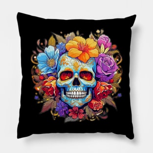 Light Blue Dia de Los Muertos Day of the Dead Sugar Skull Pillow