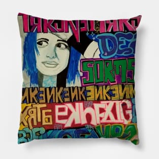 Girl with Blue Hair Graffiti Pillow