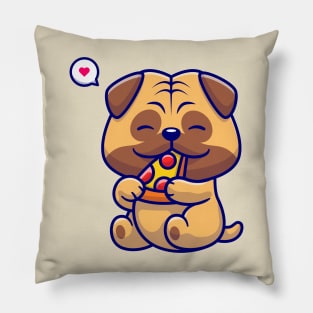 Cute Pug Dog Eating Pizza Cartoon Pillow