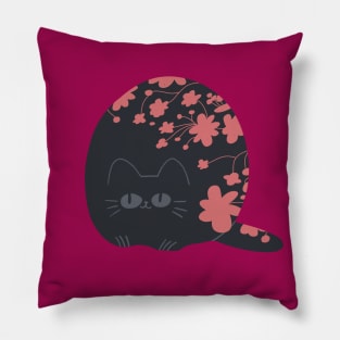 black cat with flowers Pillow