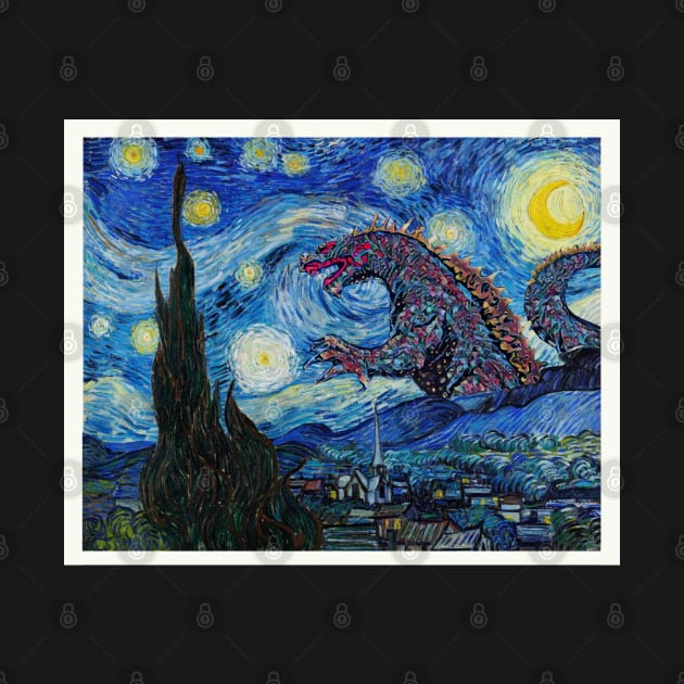 Godzilla in a Starry Night Van Gogh Masterpiece by Teessential