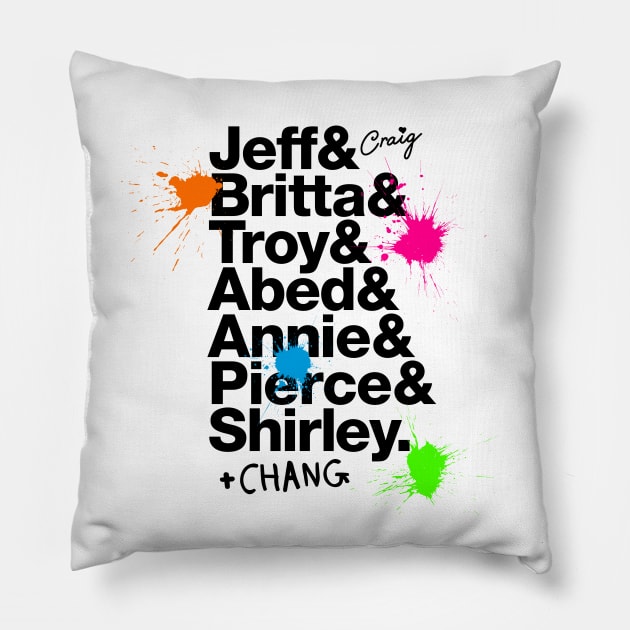 Community Roll Call – character names and paintballs Pillow by thedesigngarden