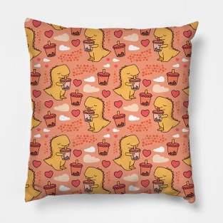Boba Tea Rex Pattern - Cute Funny Bubble Tea Dino Print Pillow